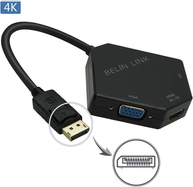 BELIN LINK DP to HDMI VGA DVI Adapter Displayport to HDMI 4K Adapter 3 in 1 Display Port to HDMI VGA DVI Converter Male to Female Gold-Plated (Diamond Shaped)… (Diamond Shaped) - Image 2