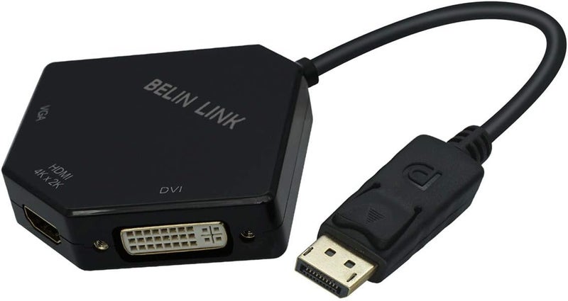 BELIN LINK DP to HDMI VGA DVI Adapter Displayport to HDMI 4K Adapter 3 in 1 Display Port to HDMI VGA DVI Converter Male to Female Gold-Plated (Diamond Shaped)… (Diamond Shaped) - Image 1