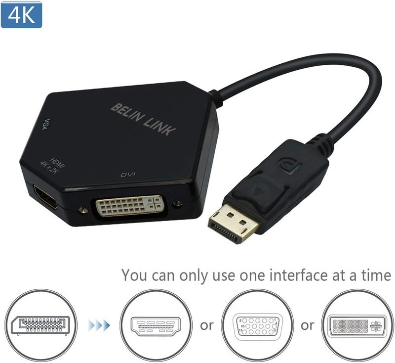 BELIN LINK DP to HDMI VGA DVI Adapter Displayport to HDMI 4K Adapter 3 in 1 Display Port to HDMI VGA DVI Converter Male to Female Gold-Plated (Diamond Shaped)… (Diamond Shaped) - Image 3