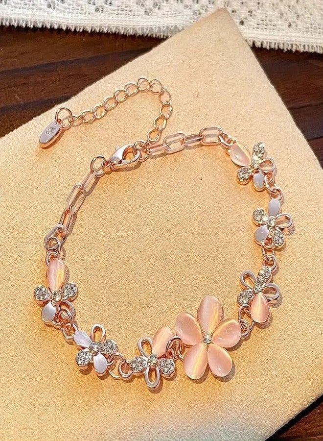 SUPER SOFTENER Elegant and Cute Floral Rhinestone Women's Bracelet, Adjustable Sweet Fresh Style Flower Charm Jewelry, Ladies' Fashion Accessory - Image 2