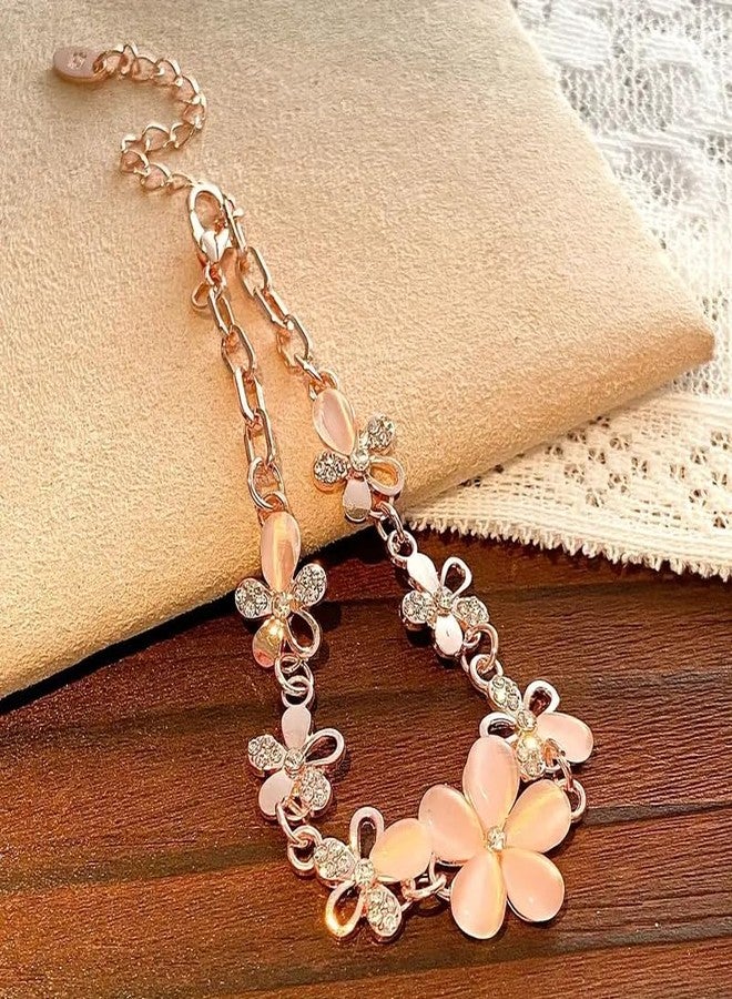 SUPER SOFTENER Elegant and Cute Floral Rhinestone Women's Bracelet, Adjustable Sweet Fresh Style Flower Charm Jewelry, Ladies' Fashion Accessory - Image 4