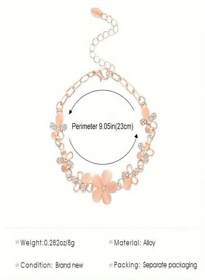 SUPER SOFTENER Elegant and Cute Floral Rhinestone Women's Bracelet, Adjustable Sweet Fresh Style Flower Charm Jewelry, Ladies' Fashion Accessory - Image 5