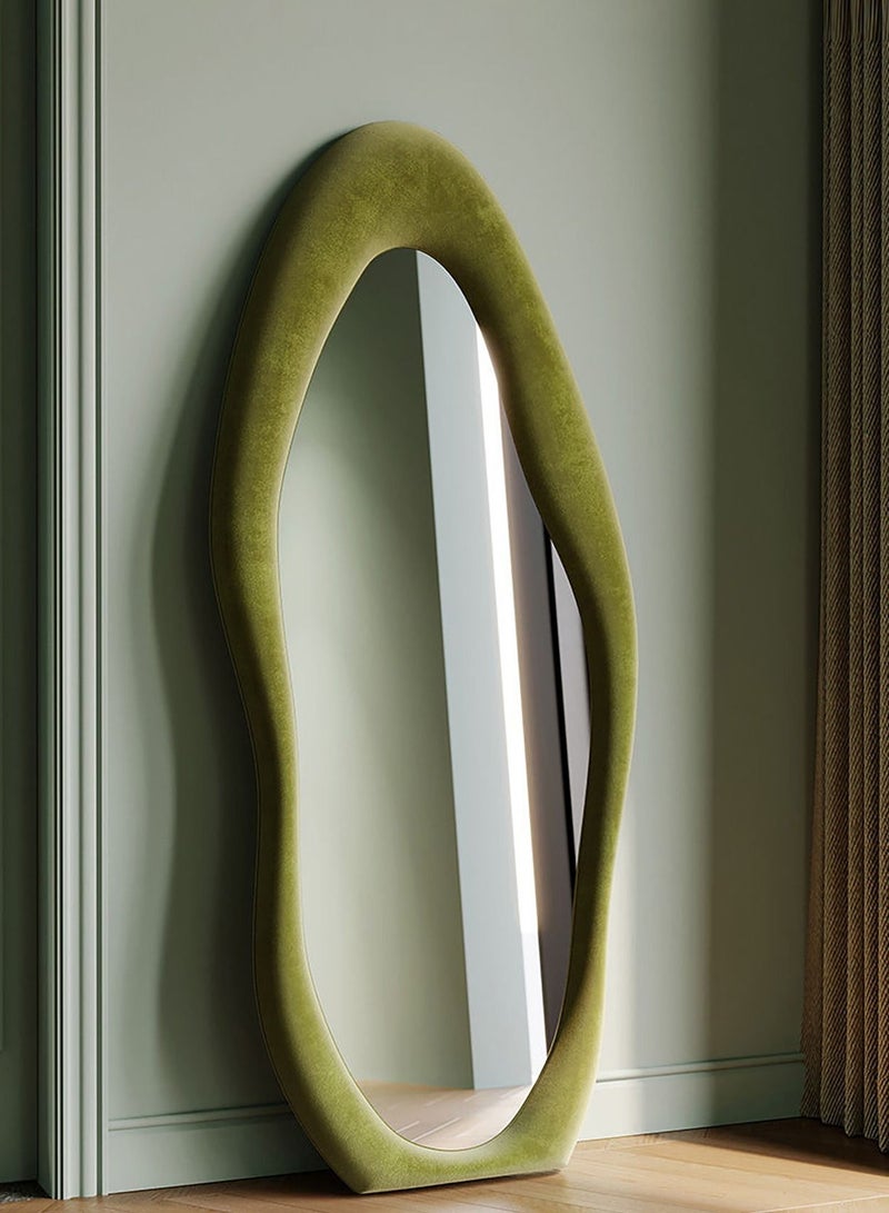 Merry Moments Nelly Velvet Full Length Mirror Leaning Against Wall Large Irregular Bedroom Mirror Floor Mirror Dressing Mirror Wall Mounted Mirror Green Colour Size 60x160cm Type C - Image 1