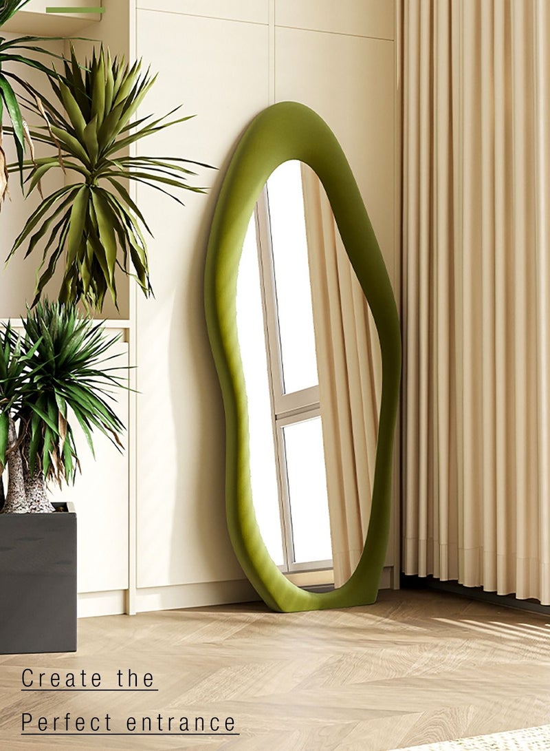 Merry Moments Nelly Velvet Full Length Mirror Leaning Against Wall Large Irregular Bedroom Mirror Floor Mirror Dressing Mirror Wall Mounted Mirror Green Colour Size 60x160cm Type C - Image 2