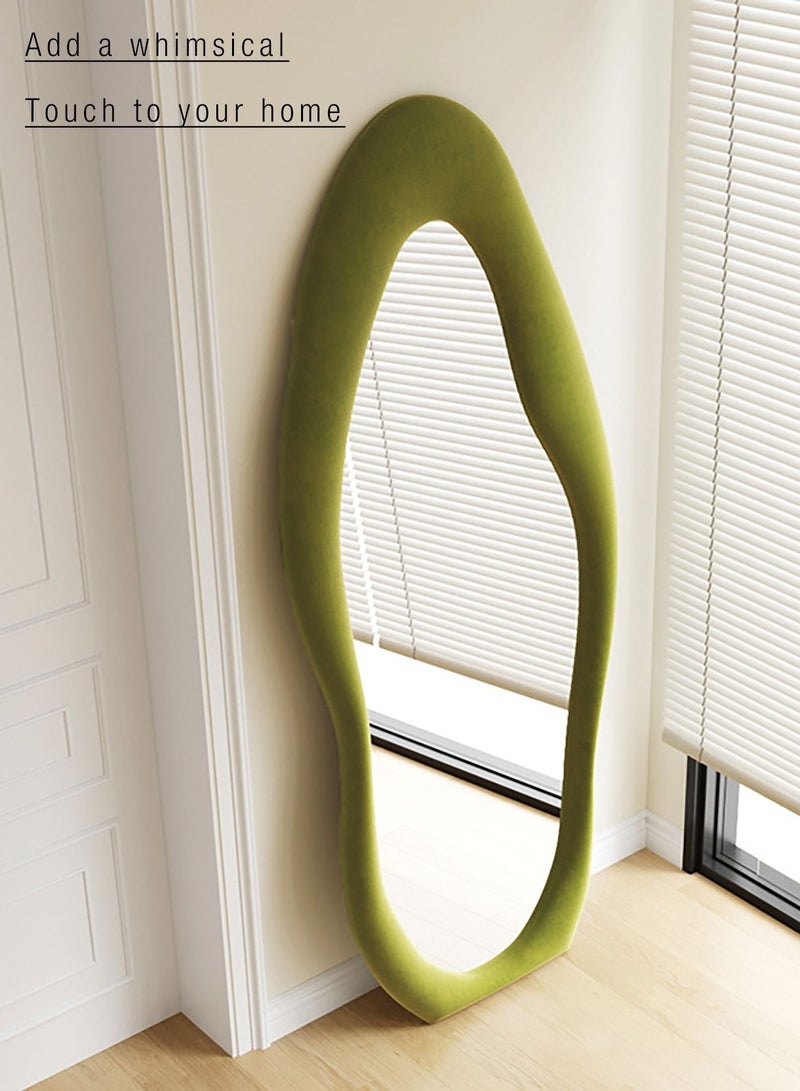 Merry Moments Nelly Velvet Full Length Mirror Leaning Against Wall Large Irregular Bedroom Mirror Floor Mirror Dressing Mirror Wall Mounted Mirror Green Colour Size 60x160cm Type C - Image 3
