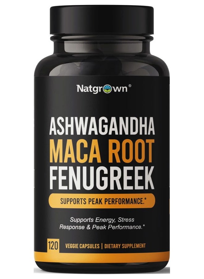 Natgrown - Ashwagandha Maca Root Fenugreek Extract Capsules Supplement for Men & Women - Vegan Pills - (120 Count) - Image 1