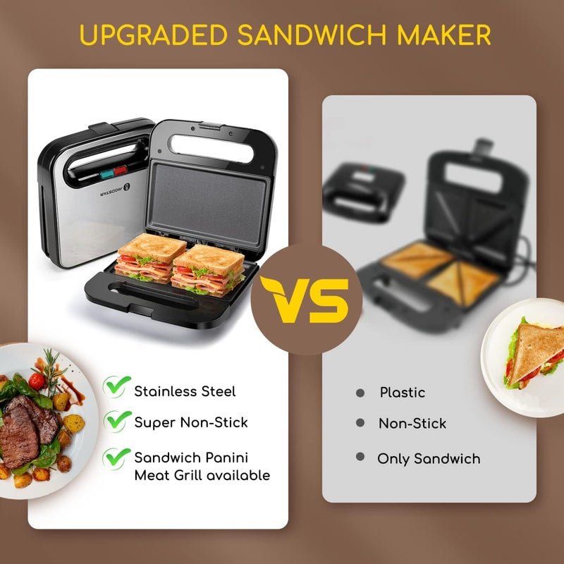 Aigostar Sandwich Maker, Non-Stick Panini Press Sandwich Maker Breakfast Grilled Cheese Maker, Stainless Steel Tostadora de Pan - Image 3