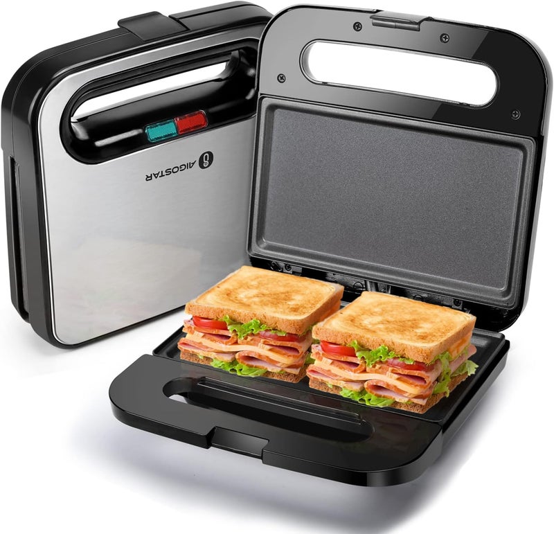 Aigostar Sandwich Maker, Non-Stick Panini Press Sandwich Maker Breakfast Grilled Cheese Maker, Stainless Steel Tostadora de Pan - Image 1