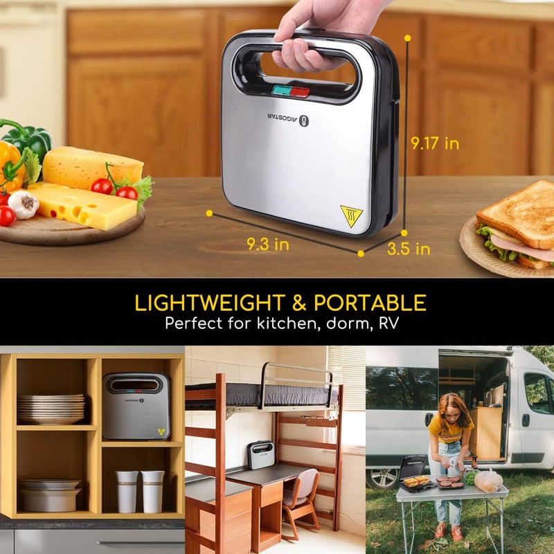 Aigostar Sandwich Maker, Non-Stick Panini Press Sandwich Maker Breakfast Grilled Cheese Maker, Stainless Steel Tostadora de Pan - Image 5