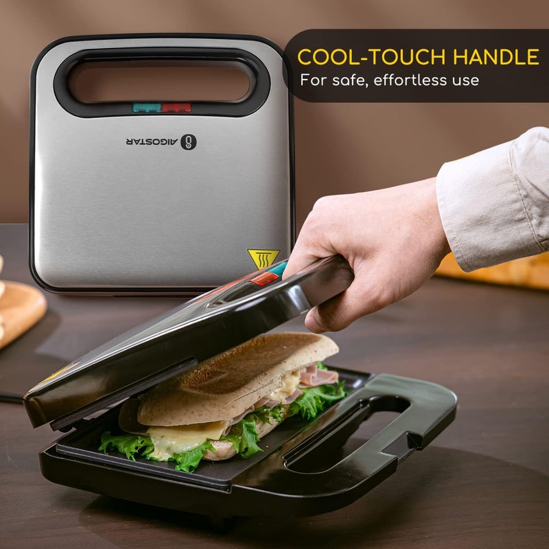 Aigostar Sandwich Maker, Non-Stick Panini Press Sandwich Maker Breakfast Grilled Cheese Maker, Stainless Steel Tostadora de Pan - Image 4
