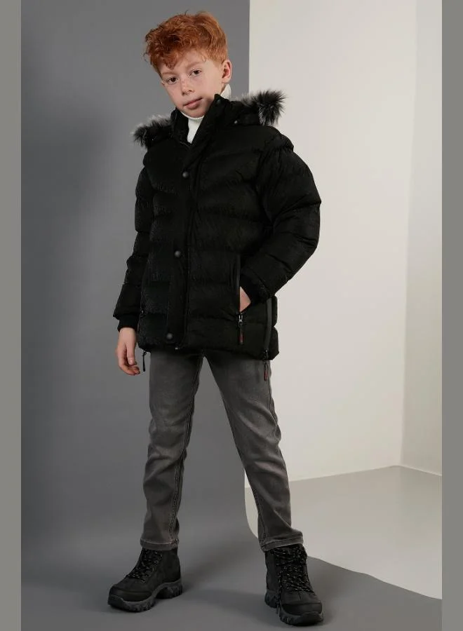 Lela Lela Plush Lined Faux Fur Collar Detachable Hooded Winter Coat Boy's COAT 5761906