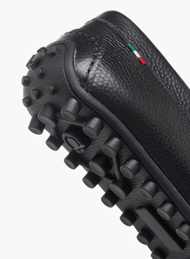 Renzo Ruganni BLACK Men Textured Leather Loafers for Men | Best Price UAE