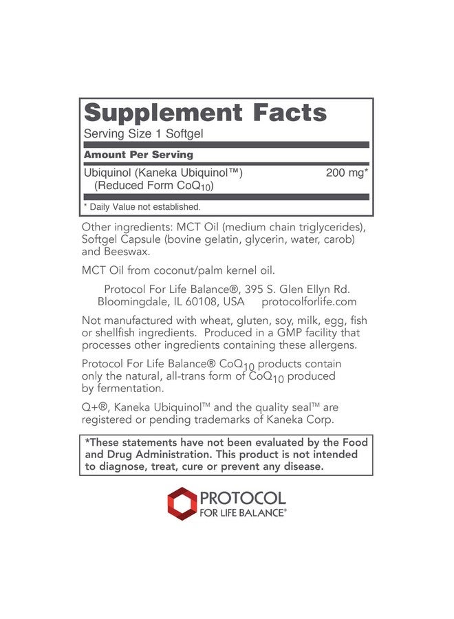 PROTOCOL FOR LIFE BALANCE Ubiquinol 200mg - Bioavailable CoQ10 Softgels - Heart Health Support - Oxidative Stress Quencher - Soy Free & Dairy Free - 60 Softgels - Image 2