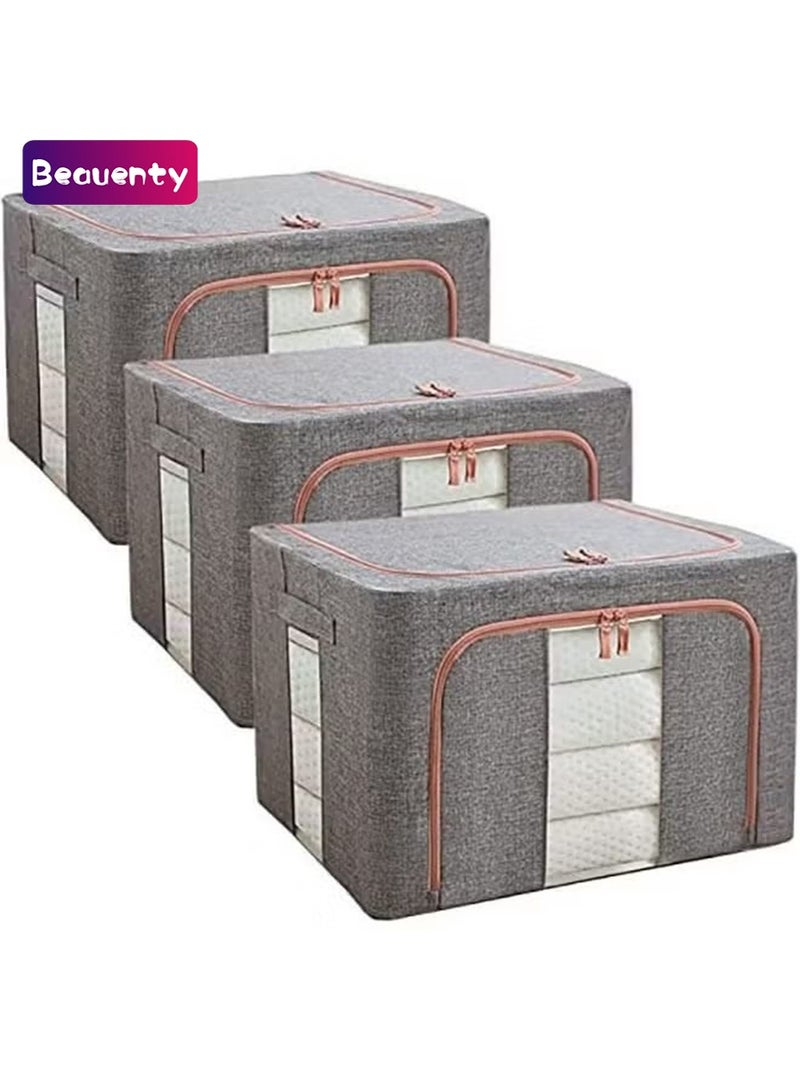 Beauenty 3Pack Clothes Storage Bag Foldable Closet Organizers Storage Containers,Large Storage Bins for Comforters, Blankets, Bedding,Toys, Books, Foldable with Sturdy Zipper,Clear Window - Image 1
