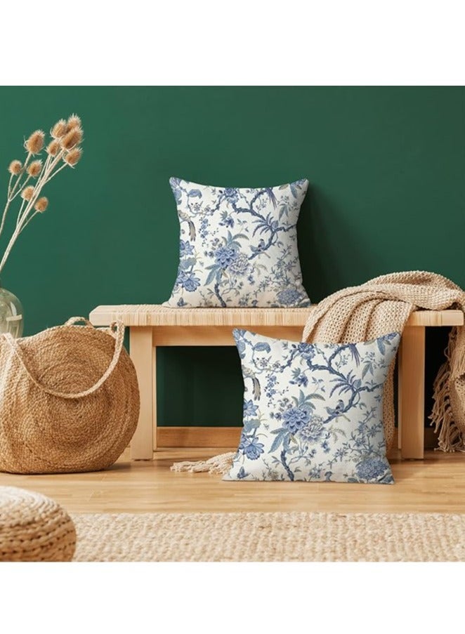 أوليس فيرس  مجموعة 4 أغطية وسائد مزهرية زرقاء من القطيفة القصيرة مقاس 18x18 بوصة - لأريكة السرير وديكور غرفة المعيشة - Image 4