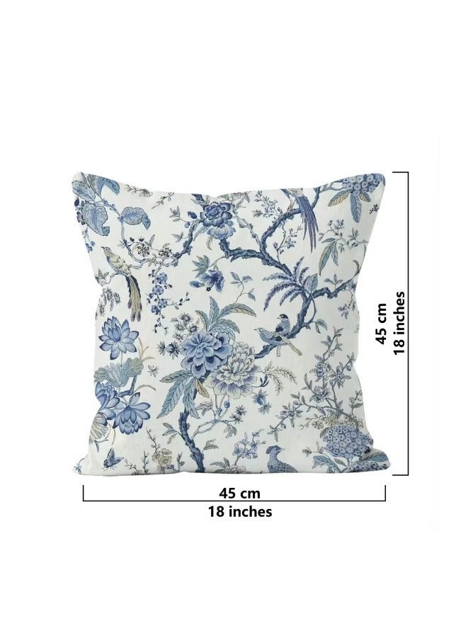 أوليس فيرس  مجموعة 4 أغطية وسائد مزهرية زرقاء من القطيفة القصيرة مقاس 18x18 بوصة - لأريكة السرير وديكور غرفة المعيشة - Image 3