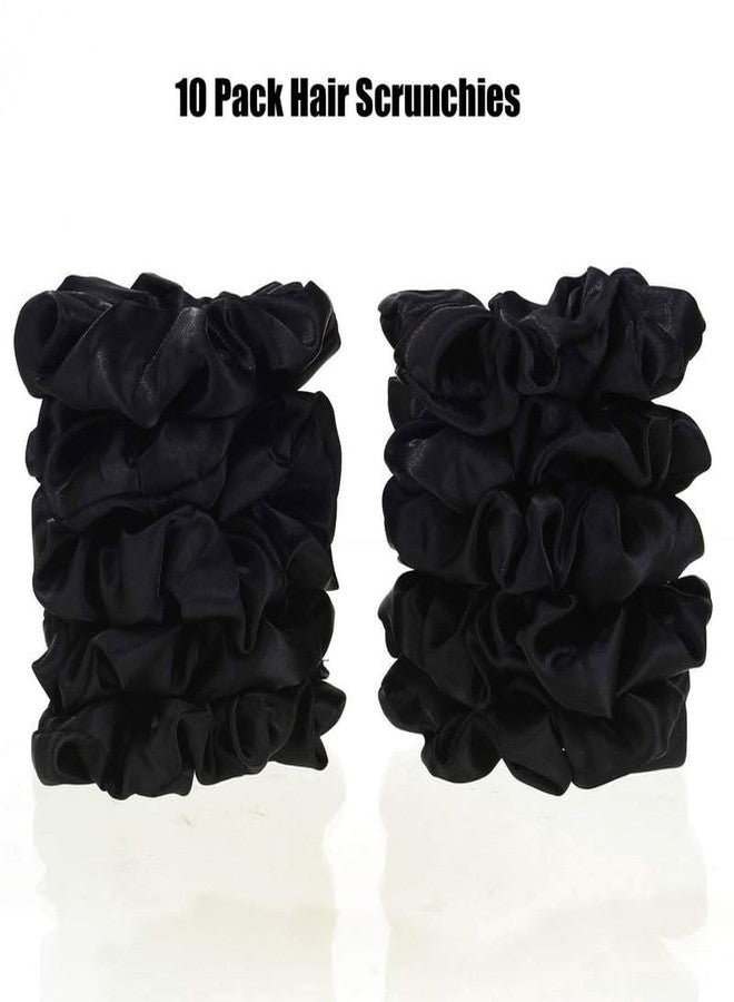 CHIROGRAPHY 10 Pieces Satin Scrunchies Hair Ties Silky Small Elastic Hair Bobbles Ponytail Holders Curly Hair Accessories for Women Girls Kids Adults (Black) - Image 4