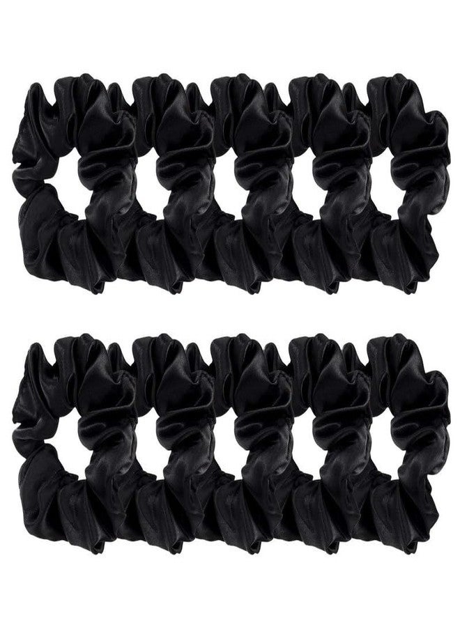 CHIROGRAPHY 10 Pieces Satin Scrunchies Hair Ties Silky Small Elastic Hair Bobbles Ponytail Holders Curly Hair Accessories for Women Girls Kids Adults (Black) - Image 1