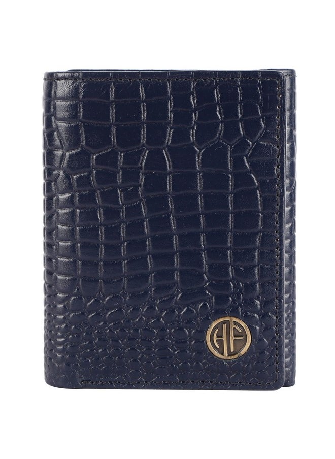 HAMMONDS FLYCATCHER HAMMONDS FLYCATCHER Genuine Leather Wallet for Men, RFID Protected Leather Purse for Men, Money Purse for Men, Tri-Fold Wallet, 5 Card Slots, 2 ID Slots, Hidden Pockets, Metal Snap Button, Croc Blue  - Image 3