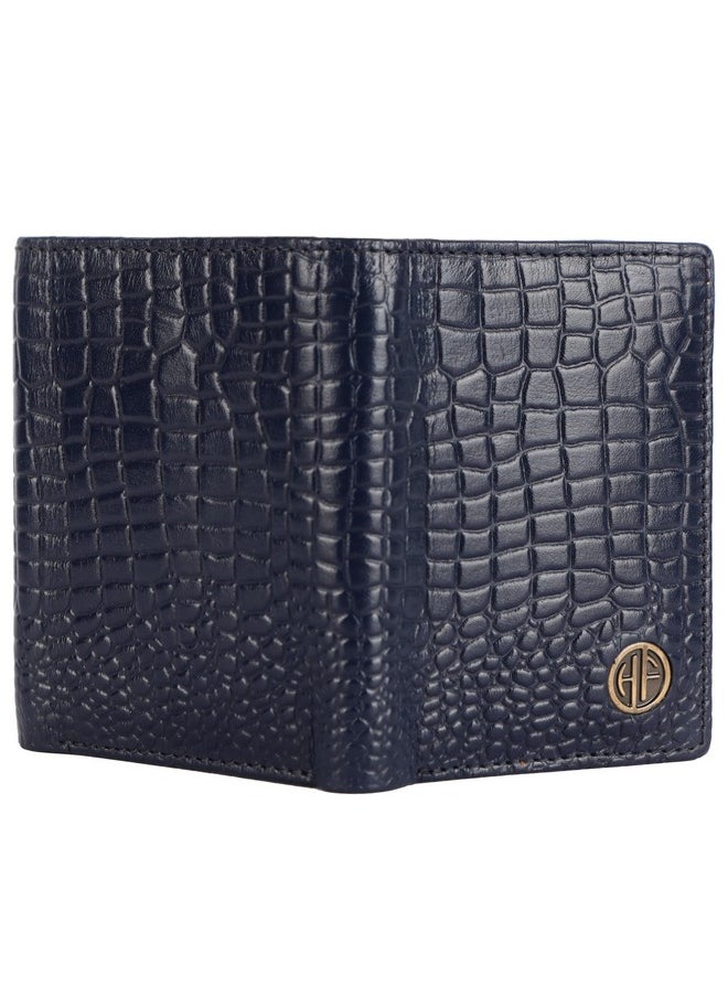 HAMMONDS FLYCATCHER HAMMONDS FLYCATCHER Genuine Leather Wallet for Men, RFID Protected Leather Purse for Men, Money Purse for Men, Tri-Fold Wallet, 5 Card Slots, 2 ID Slots, Hidden Pockets, Metal Snap Button, Croc Blue  - Image 2