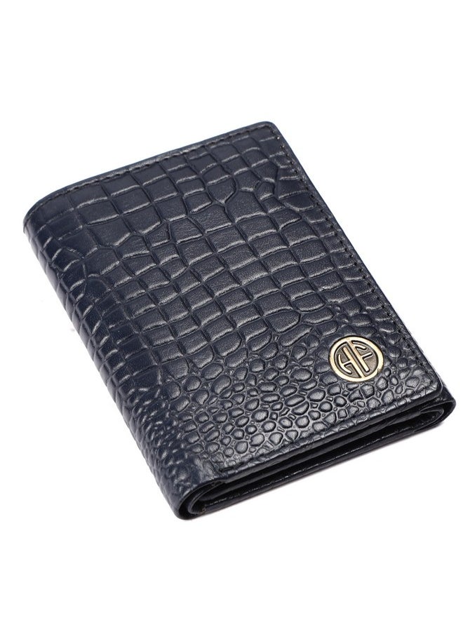 HAMMONDS FLYCATCHER HAMMONDS FLYCATCHER Genuine Leather Wallet for Men, RFID Protected Leather Purse for Men, Money Purse for Men, Tri-Fold Wallet, 5 Card Slots, 2 ID Slots, Hidden Pockets, Metal Snap Button, Croc Blue  - Image 1
