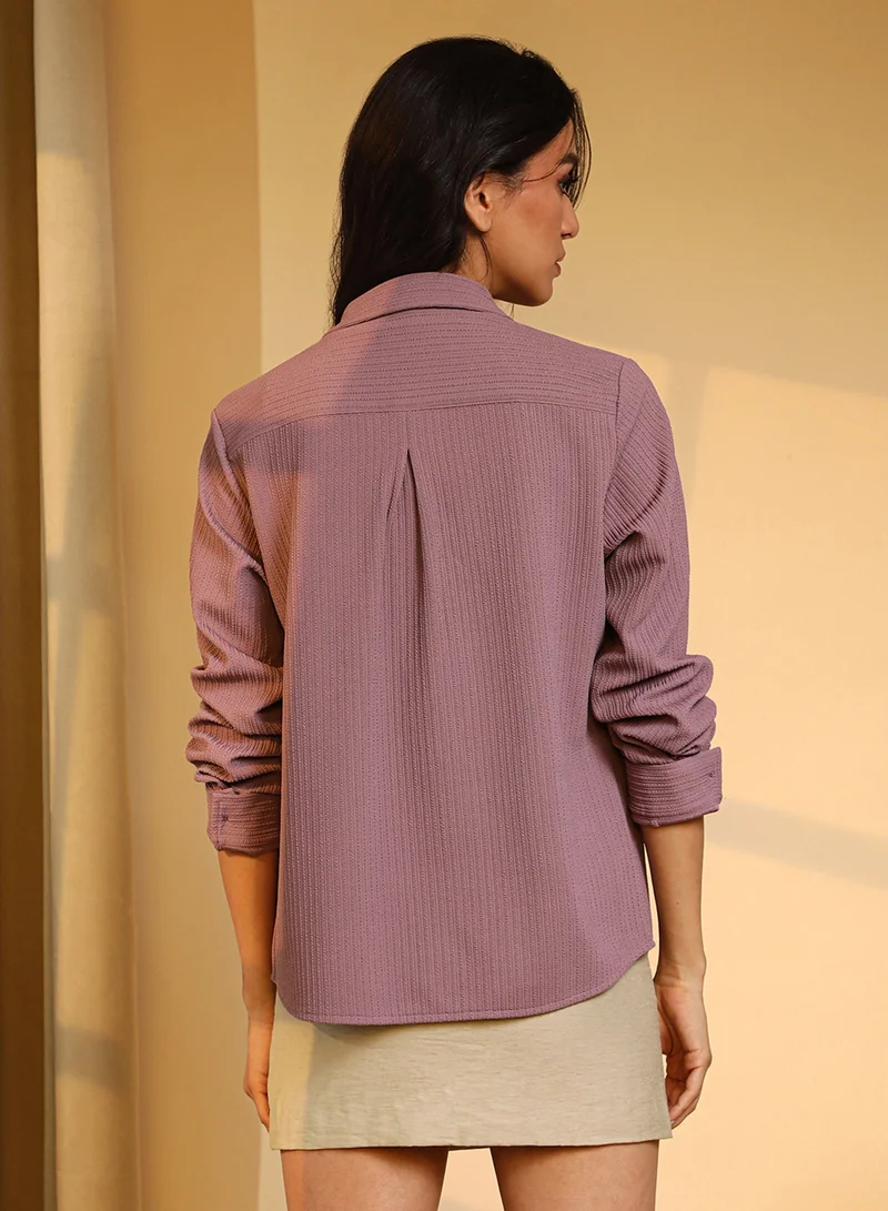 Pinacolada  Women's Mocha Brown Ribbed Striped Shirt For Casual Wear | Spread Collar | Long Sleeve | Button Closure | Shirt Designed With Comfortable Fit For Woman & Girls for Women | Best Price UAE