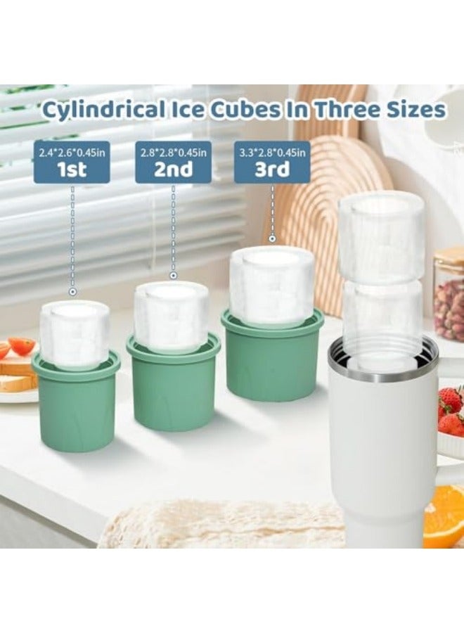 CCOVERY Ice Cube Tray for Stanley Cup Tumbler Cup 20oz 30oz 40oz 3 Pcs silicone Ice Mold Hollow Cylinder with Lid 3 Sizes Stanley Cup Ice Mold  Green  - Image 2