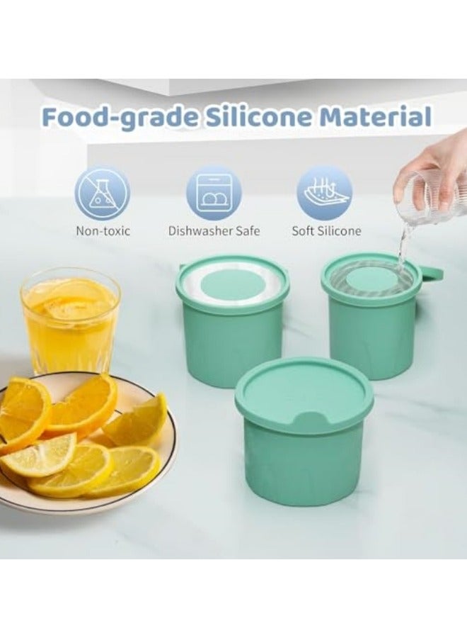CCOVERY Ice Cube Tray for Stanley Cup Tumbler Cup 20oz 30oz 40oz 3 Pcs silicone Ice Mold Hollow Cylinder with Lid 3 Sizes Stanley Cup Ice Mold  Green  - Image 3