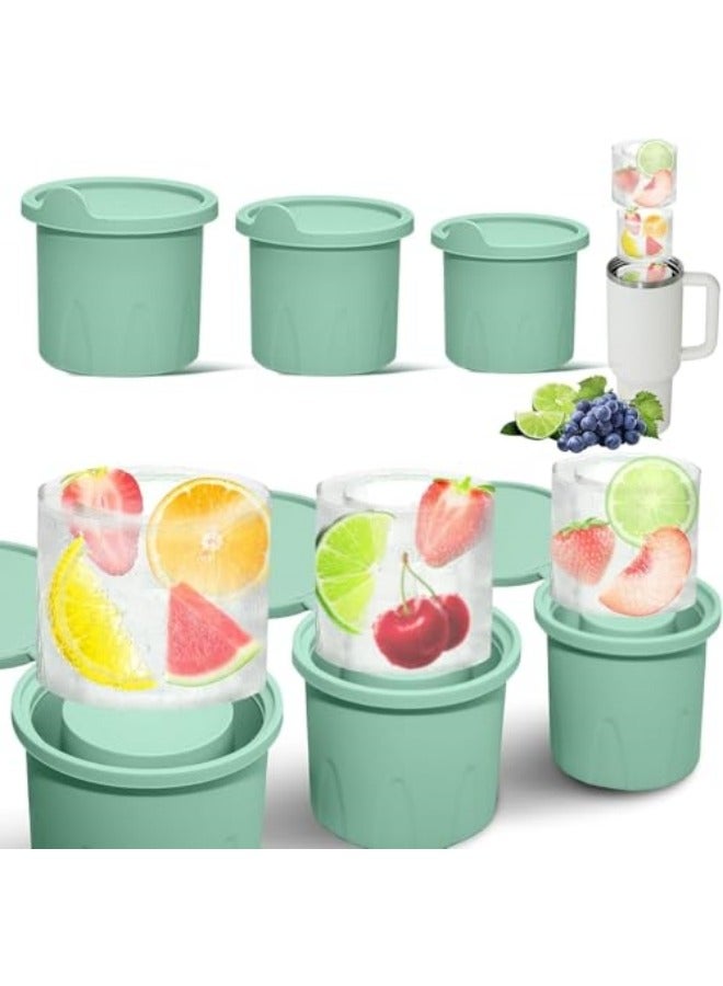 CCOVERY Ice Cube Tray for Stanley Cup Tumbler Cup 20oz 30oz 40oz 3 Pcs silicone Ice Mold Hollow Cylinder with Lid 3 Sizes Stanley Cup Ice Mold  Green  - Image 1