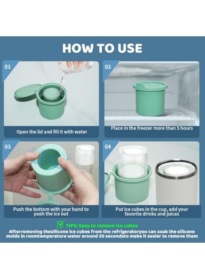 CCOVERY Ice Cube Tray for Stanley Cup Tumbler Cup 20oz 30oz 40oz 3 Pcs silicone Ice Mold Hollow Cylinder with Lid 3 Sizes Stanley Cup Ice Mold  Green  - Image 4