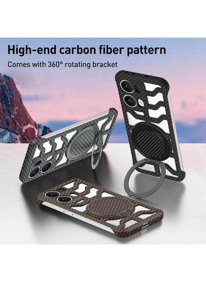 S-TOP Case For OPPO Reno13 Global Hollow Carbon Fiber Rotating Bracket MagSafe Phone Case - Image 2