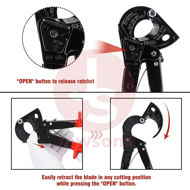 Jawsons Heavy Duty Ratchet Cable Cutter OneHanded Precision Forged Blades 32mm Max Cutting Range Copper Aluminum Wire Cutter Compact Ergonomic Design - Image 5