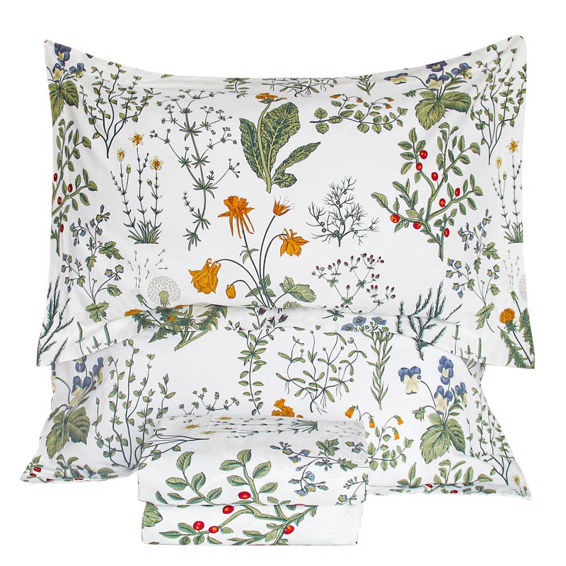 Lady Ann 100% Cotton Floral Queen Size Sheet Sets - Yellow Flowers & Leave Plant Pattern Botanical Printed Flower Bed Sheets Deep Pockets Cotton Floral Bedding Extra Soft and Breathable 4pcs - Image 1