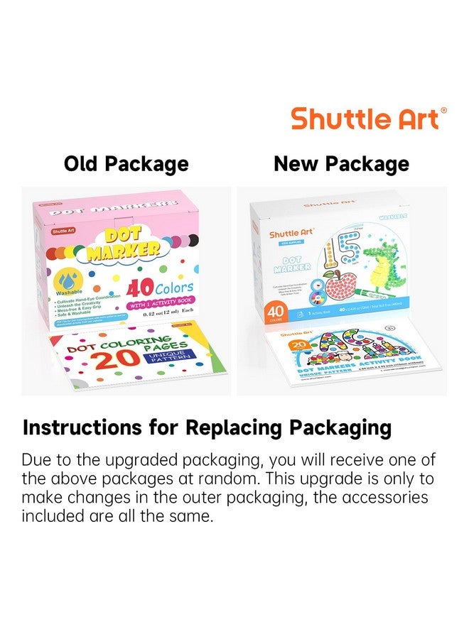 شاتل أرت أقلام تحديد منقطّة، 40 لونًا قابلة للغسل للأطفال الصغار مع كتاب أنشطة مجاني، لوازم مناديل بينجو للأطفال في سن ما قبل المدرسة، أقلام تحديد فنية منقطّة غير سامة تعتمد على الماء - Image 1