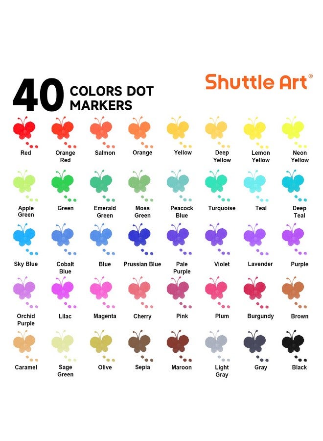 شاتل أرت أقلام تحديد منقطّة، 40 لونًا قابلة للغسل للأطفال الصغار مع كتاب أنشطة مجاني، لوازم مناديل بينجو للأطفال في سن ما قبل المدرسة، أقلام تحديد فنية منقطّة غير سامة تعتمد على الماء - Image 2