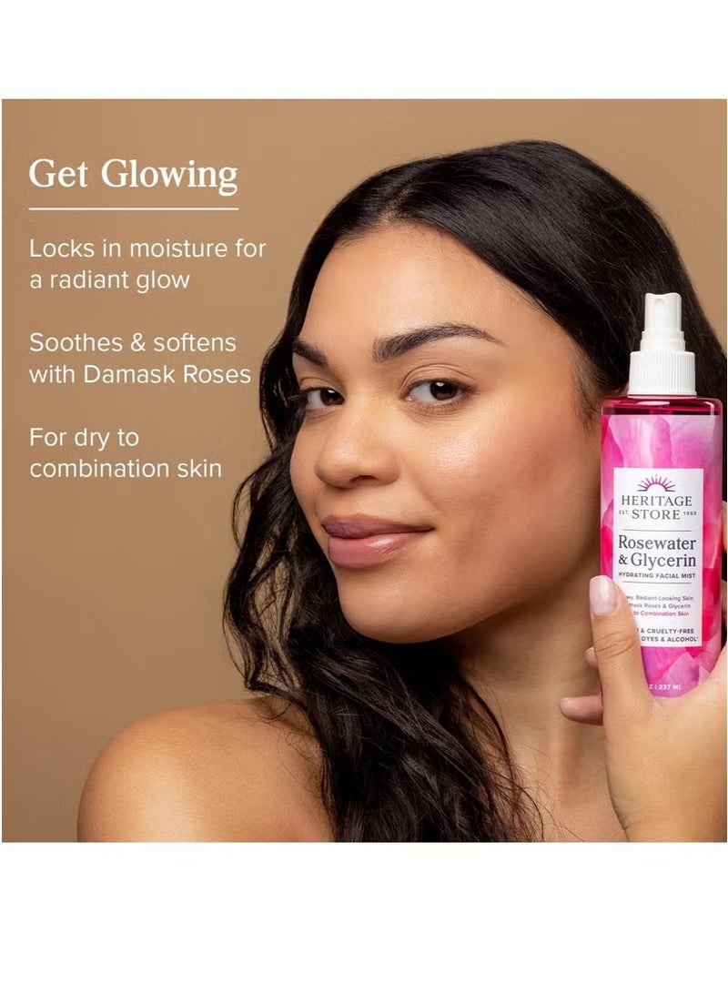 هيرتدج ستور ماء الورد والجلسرين، رذاذ مرطب للوجه للعناية بالبشرة الجافة والمختلطة، بخاخ ماء الورد للوجه مع الجلسرين النباتي، مصنوع بدون صبغات أو كحول، نباتي، 8 أونصة - Image 2