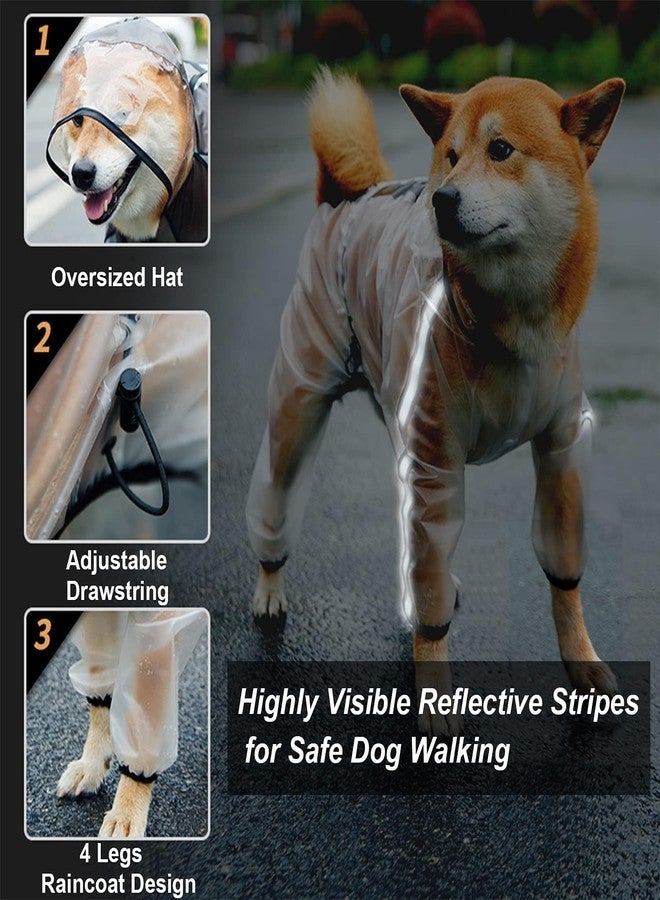Olsa Dog Raincoat, Dog Hooded Slicker Poncho, 4 Legs Rain Jacket with Reflective Stripe, Transparent Water Proof Resistant Rain Snow Clothes for Small Medium Large - Image 3