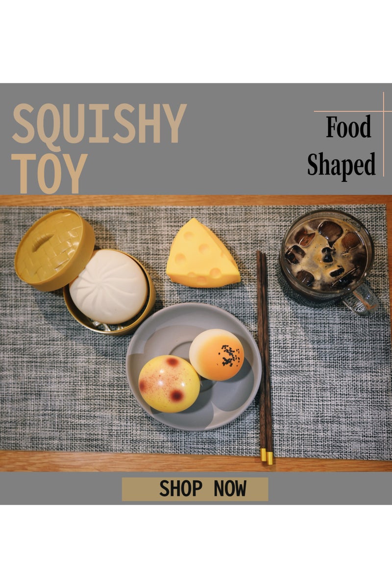 Realistic Food Squishy Toy Set 4pcs Bun Cheese Potato Rice Ball - Image 1