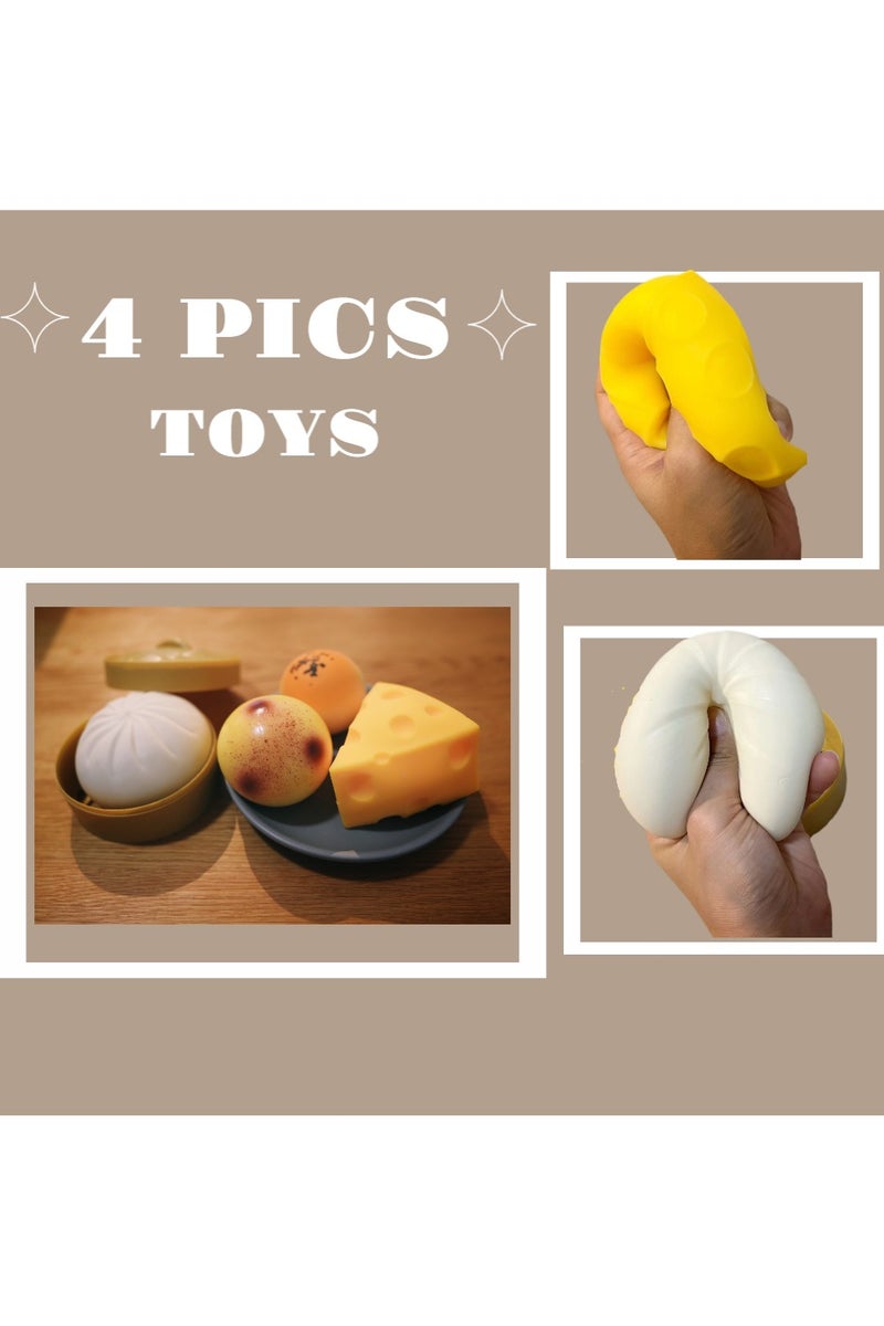 Realistic Food Squishy Toy Set 4pcs Bun Cheese Potato Rice Ball - Image 2