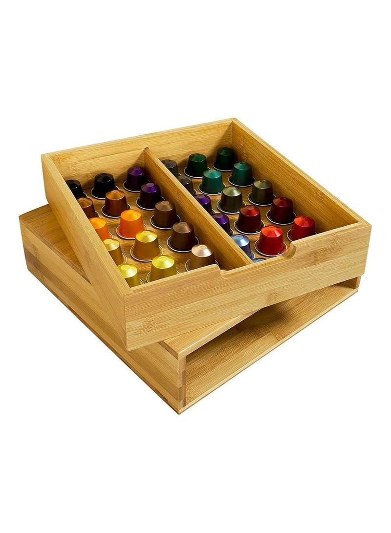 Tea Bags Sugar Coffee Capsule Holder Capsule Holder Capsule Holder Drawer Made of Natural Beech Wood 31 x 30.5 x 9.5 cm - Image 1