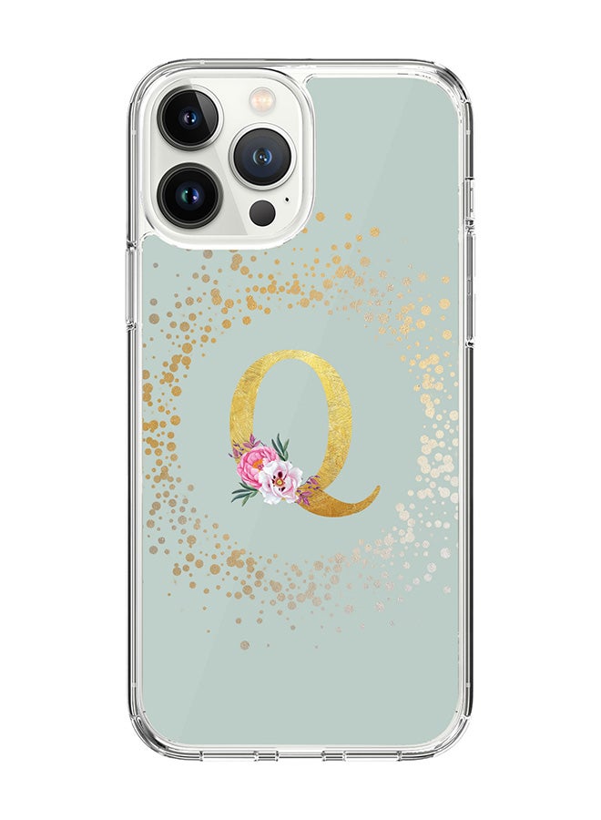 Stylizedd Classic Clear Case For iPhone 15 Pro Max, Hybrid Soft Case Thin Cover- Custom Monogram Initial Letter Floral Pattern Alphabet - Q(Light Green) - Image 1