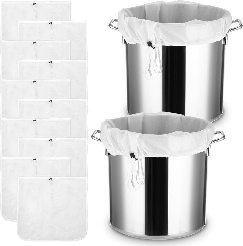 Lemecima 10 عبوة 26"x22" كيس تخمير، كيس تصفية كبير جداً، كيس شبكي دقيق قابل لإعادة الاستخدام، كيس فلتر أبيض بحبل سحب للبيرة، حليب المكسرات، تخمير بارد، نبيذ، قهوة، شاي، حبوب - Image 1