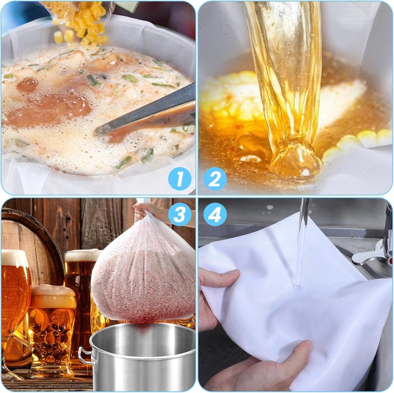 Lemecima 10 عبوة 26"x22" كيس تخمير، كيس تصفية كبير جداً، كيس شبكي دقيق قابل لإعادة الاستخدام، كيس فلتر أبيض بحبل سحب للبيرة، حليب المكسرات، تخمير بارد، نبيذ، قهوة، شاي، حبوب - Image 5