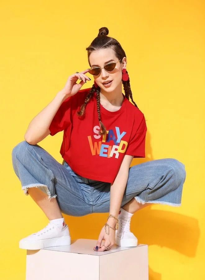 STREET 9 Red Graphic Print T-Shirt for Women