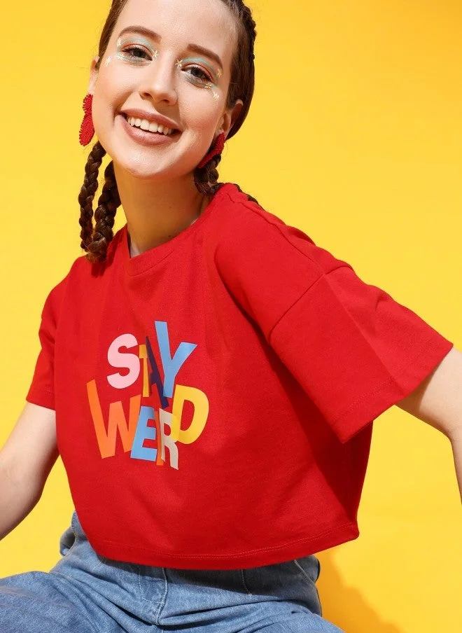 STREET 9 تيشيرت نسائي بطبعة جرافيك حمراء