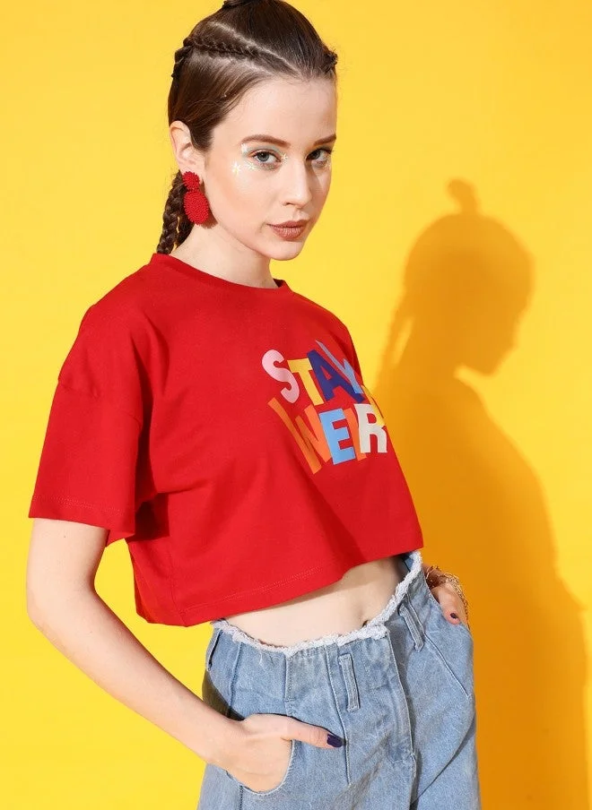 STREET 9 تيشيرت نسائي بطبعة جرافيك حمراء