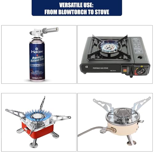 Hacer 12 x 225g Pure Butane Gas Cartridges for Camping Stove, Portable High Pressure Refill Fuel for Welding Torch, Fogging Machine & Lighters, Non-Freeze Canisters Pack of 12 - Image 4