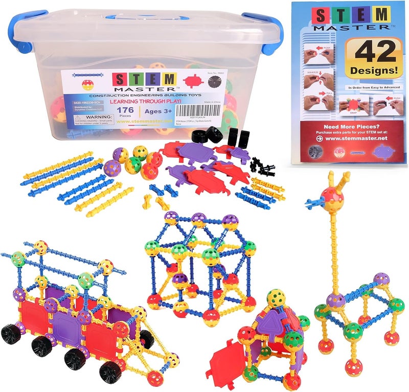 STEM Master Educational Building Blocks Kit, 176 Pieces, Ages 4-8, Easter Basket Stuffers Gifts for Kids - Image 1