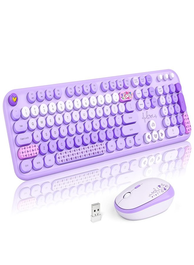 MOFII Wireless Keyboard and Mouse Combo, Cute Retro Typewriter Keyboard and Silent Mouse, 2.4GHz Full Size Computer Keyboard Wireless Mouse Set for PC, Laptop, Desktop, Windows (Purple Colorful) - Image 1