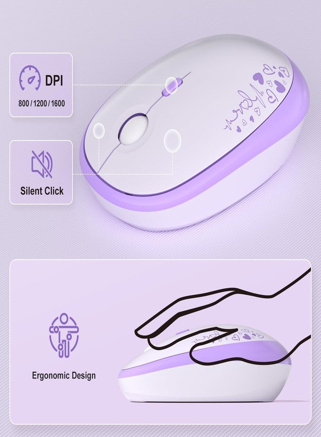 MOFII Wireless Keyboard and Mouse Combo, Cute Retro Typewriter Keyboard and Silent Mouse, 2.4GHz Full Size Computer Keyboard Wireless Mouse Set for PC, Laptop, Desktop, Windows (Purple Colorful) - Image 3
